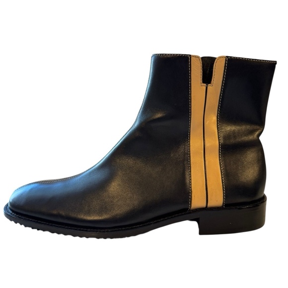 Gordon Rush Black Leather Zip Boots Men’s Size 11.5 Split Toe Beige Stripe Rare - Picture 5 of 12